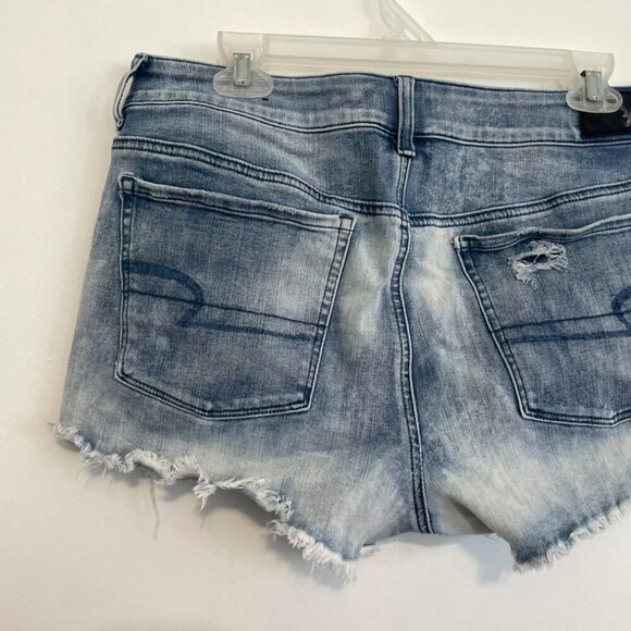 AMERICAN EAGLE 360 Super Stretch AEO Denim x4 Hi-Rise Shortie Acid Wash Ripped - Picture 14 of 15